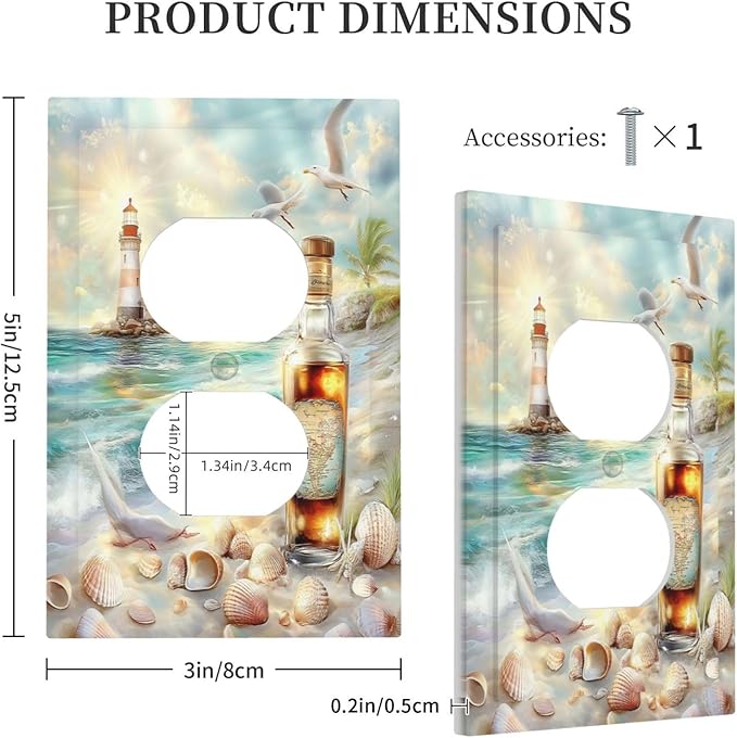 Outlet Covers Beach Ocean Lighthouse Seashells 1 Gang Duplex Light Switch Cover Decorative Switch Plates Electrical Receptacle Faceplate Wall Plate For Bed Room Living Room Decor