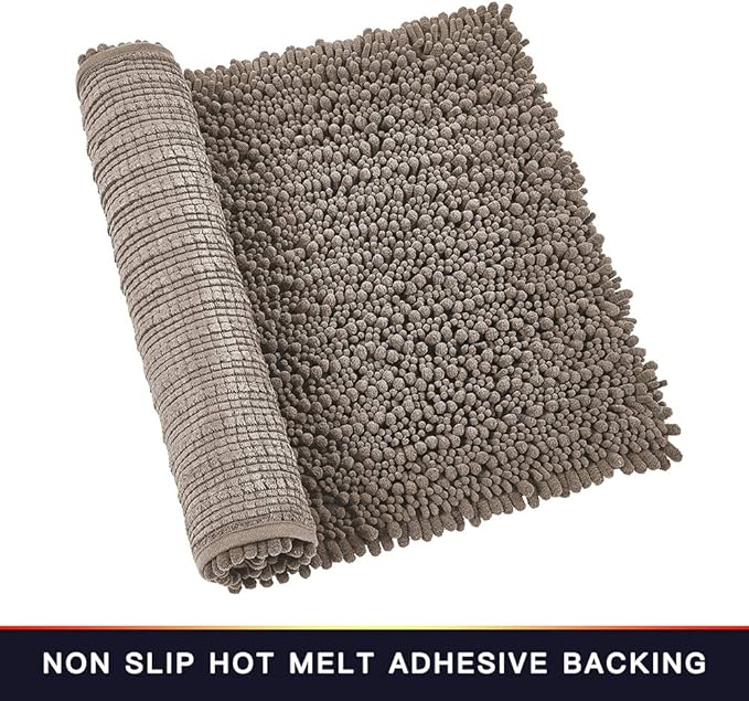 Walensee Bathroom Rug Non Slip Bath Mat (44x24 Inch Taupe) Water Absorbent Super Soft Shaggy Chenille Machine Washable Dry Extra Thick Perfect Absorbant Best Large Plush Carpet for Shower Floor