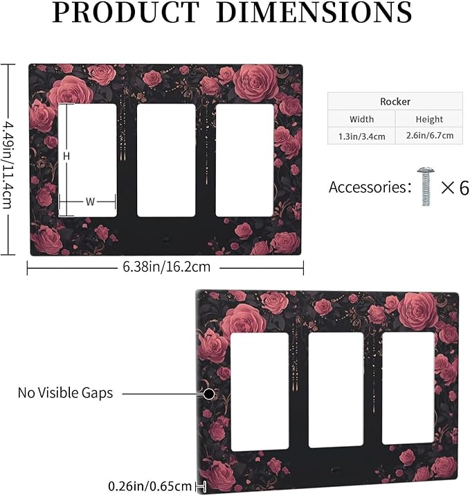 Light Switch Covers Dark Background Red Rose Leaf 3 Gang Rocker Electrical GFCI Decorative Triple Outlet Wall Plate Cover Switchplate for Bedroom living Room Decor