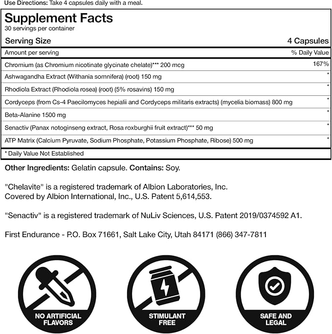 FIRST ENDURANCE OptygenHP - Premium Endurance Supplement | Boost Power | Increase Performance and Endurance | Improves Oxygen Utilization| 120 Capsules