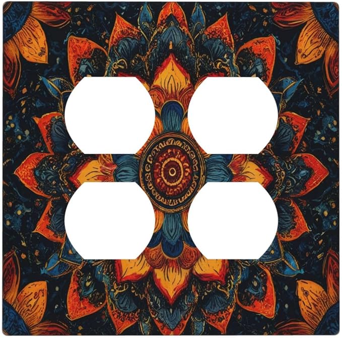 Colorful Oriental Floral Blooming Mandala Flower Outlet Covers 2-Gang Duplex Light Switch Covers Decorative Gfci Wall Plate Covers Electrical Receptacle Switchplate Plug Faceplate Bathroom