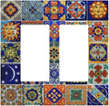 Decorative Outlet Covers Mid Century Talavera Shaped Tiles 2 Gang Double GFCI Rocker Electrical Wall Panels Light Switch Cover Plate for Bedroom Bathroom Decor