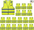 Safety Vests 20 Pack Bulk - Yellow Reflective High Visibility Construction ANSI Class 2 Work Vests for Men,Woman,Hi Vis Mesh and Neon Silver Strip