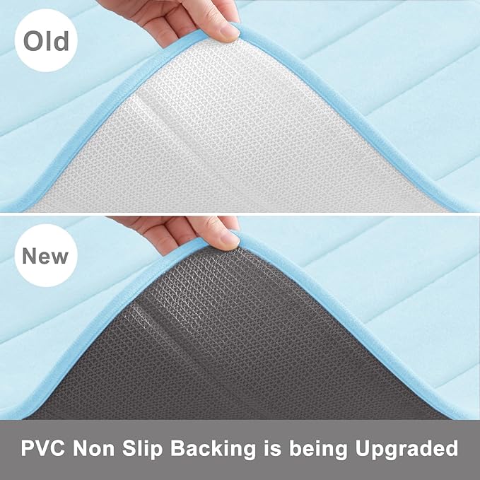 Buganda Memory Foam Bath Mat, 47" x 24", Ultra Soft and Non-Slip Bathroom Rugs, Water Absorbent and Machine Washable Bath Rug Runner for Bathroom, Shower, and Tub, Light Blue