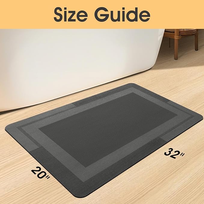 Ultra Thin Bath Mat, Upgrade Backing Non Slip Thin Bath Mats Fit Under Door, Quick Dry Ultra Absorbent Bathroom Rugs, Machine Washable Bath Rugs for Bathroom, Bathtub & Kitchen, Grey/Bordered/32"x20"