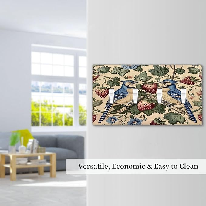 Light Switch Covers Vintage Floral Bird Strawberry Thief William Morris Quad Toggle Electrical Faceplate 4 Gang Wall Plate Decorative Switch Plates for Bedroom Home Decor