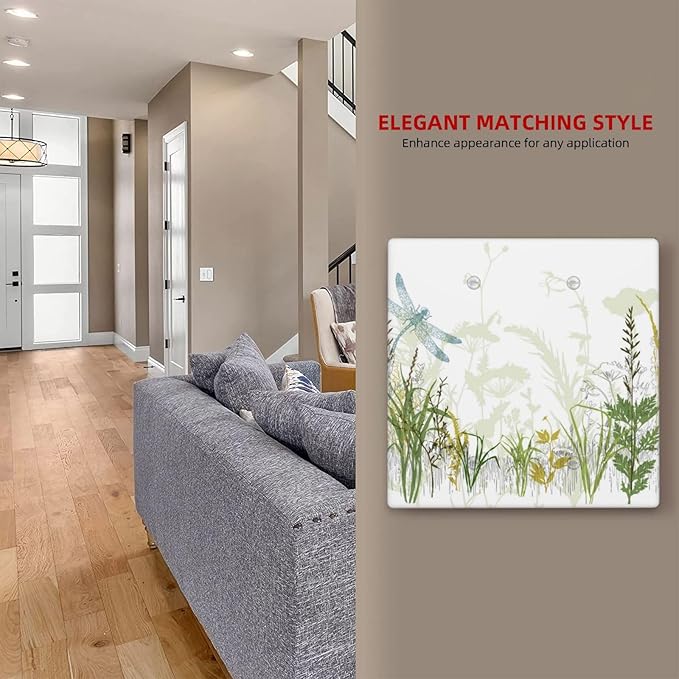 Wild Flower Dragonfly 2 Gang Blank Light Switch Cover Plates Decorative Electric Outlet Covers Decorator Wall Switch Plate Receptacle Plug Covers 4.6 * 4.5 Inches