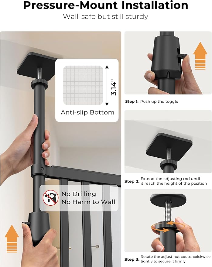 Extra Tall Cat Gate for Doorway: Sprouterie 74.8"-98" Pressure Mount Tall Cat Gates for Pet 30.3"-38.2" Wide Black Wall Drilling for Indoor Stairs Doorway Room Door Safety No Barrier