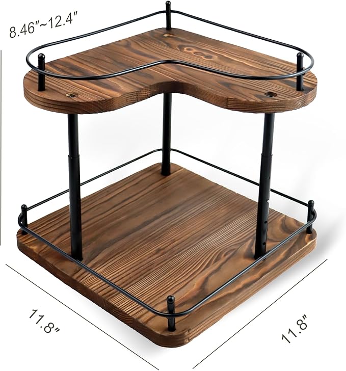 Wooden Spice Rack Organizer Lazy Susans Rotating Countertop 2 Tiered Display Shelf Kitchen Adjustable Height Spinning Spice Rack 11.8INCH Large Capacity Pine Wooden Spice gift set