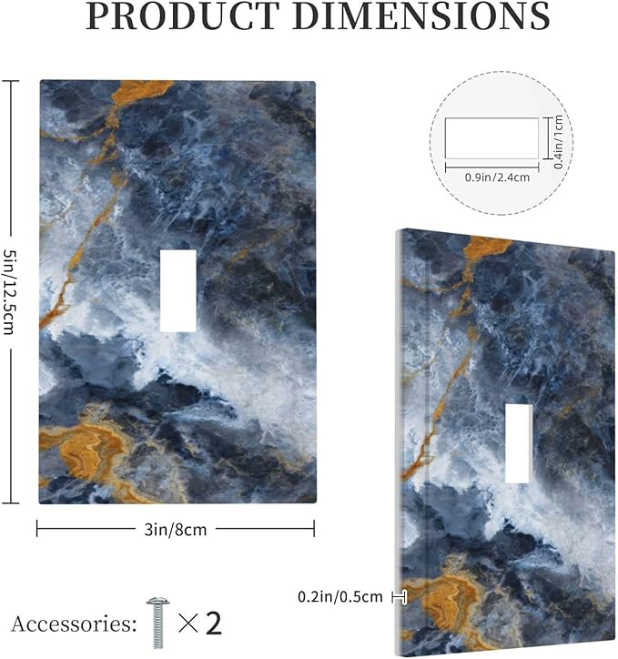 Gold Dark Blue Gilt Haze Marble Light Switch Covers Decorative Single Toggle Wall Plate Dimmer Switchplate Cover 1 Gang Unbreakable Polycarbonate Replacement Faceplate Covers for Bathroom Decor