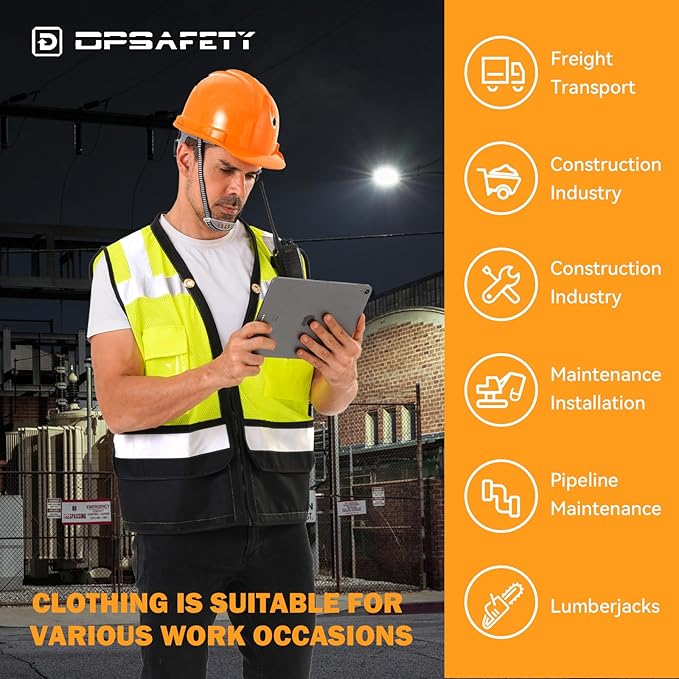 Reflective Safety vest With back plan pocket,High visibility Class 2 Heavy Duty Surveyor Vest with Zipper,Hi Vis Construction Work Vest for Men＆Women ANSI/ISEA(Yellow-Bottom,XL)