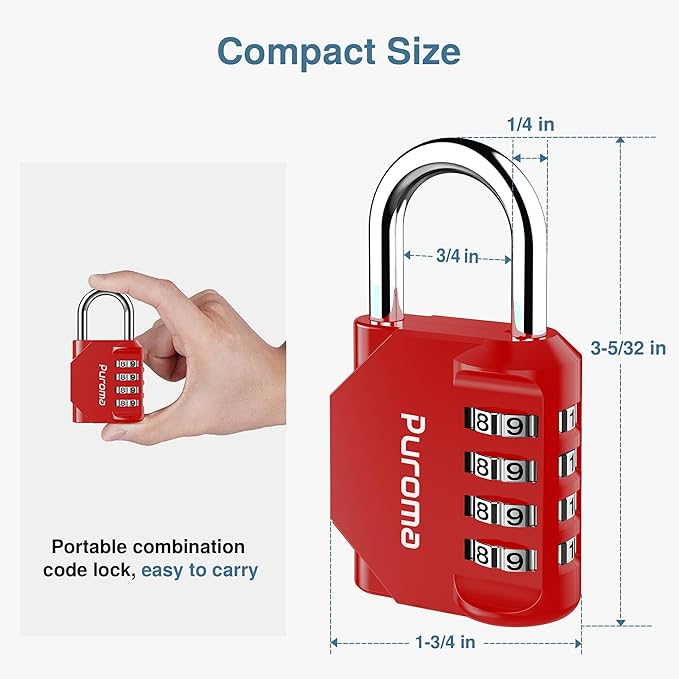 Puroma 4 Pack Combination Lock for Locker 4 Digit Outdoor Waterproof Padlock for School, Gym, Sports, Fence, Toolbox, Gate, Case, Outdoor, Hasp Storage, Cabinets (Red)