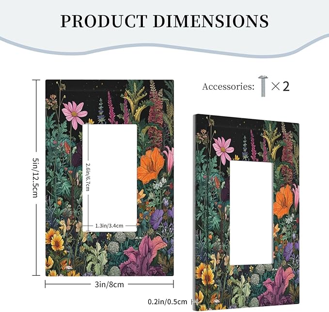 Decorative Outlet Covers Colorful Floral Dark Sky Wildflower Plants 1 Gang Rocker Light Switch Cover Plate Single Gfci Light Switch Covers Wall Plate for Bathroom Decor