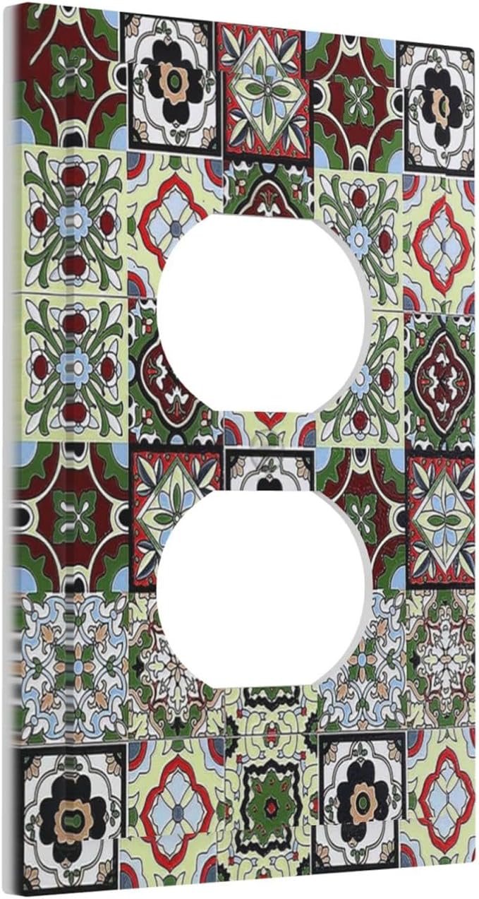 Outlet Covers Talavera Tile Decal 1 Gang Duplex Wall Plate Decorative Switch Plates Electrical Receptacle Faceplate Light Switch Cover for Bedroom Bathroom Decor