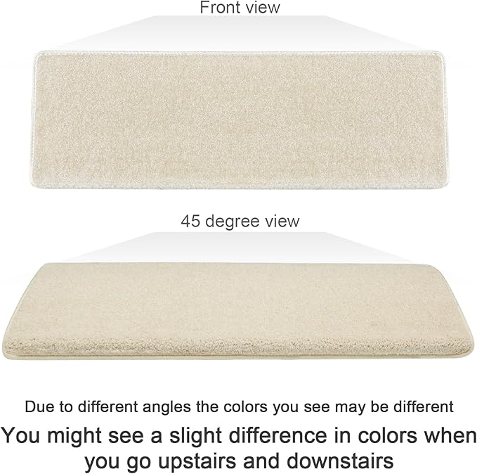 PURE ERA Bullnose Carpet Stair Treads Set Tape Free Non-Slip Indoor Stair Protectors Pet Friendly Rugs Covers Soft Skid Resistant Washable Reusable 9.5" x 30"(7 Pieces,Light Beige)