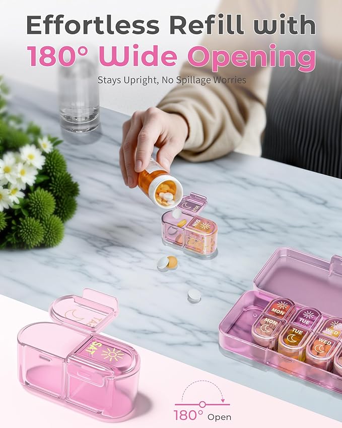Pill Organizer 2 Times a Day, AM PM Pill Organizer 7 Day, Weekly Pill Box 2 Twice a Day, Travel Pill Case 7 Days, Medicine Organizer for Medication Vitamins, Fish Oils, Supplements