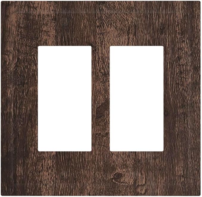 Decorative Outlet Covers Rustic Dark Brown Wood Grain 2 Gang Double GFCI Rocker Electrical Wall Panels Light Switch Cover Plate for Farmhouse Bedroom Decor