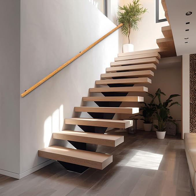 5FT Wood Stair Handrails Wall Mount, Hand Railings for Stairs Indoor Outdoor, Non-Slip Staircase Handrail for Corridor, Lofts, Patio, Kindergarten Guardrail (Size: 5ft)