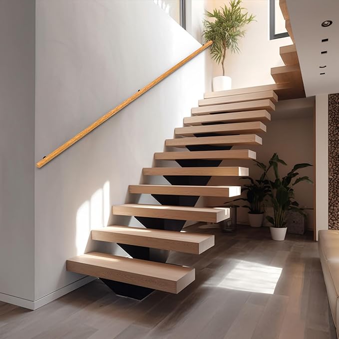 1FT Wood Stair Handrails Wall Mount, Hand Railings for Stairs Indoor Outdoor, Non-Slip Staircase Handrail for Corridor, Lofts, Patio, Kindergarten Guardrail (Size: 1ft)