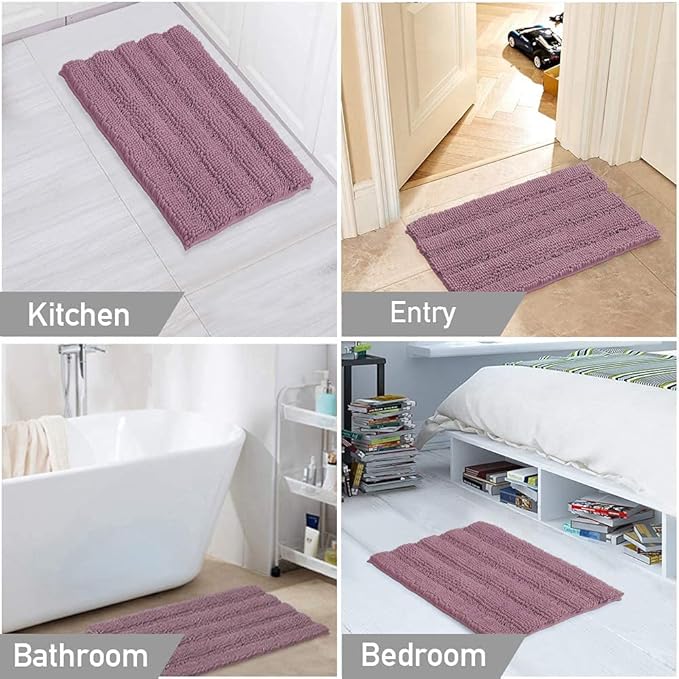 Turquoize Chenille Bath Mat Shaggy Non Slip 24x36 - Mauve Soft Absorbent Area Rug