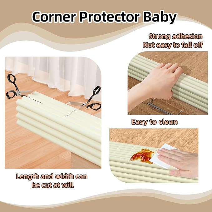 Baby Corner Guards 6.56 FT - Ultra Soft Sponge Edge & Corner Protectors,Desk Edge Cushion,for Furniture,Table,Fireplace - Safety Bumper with Strong Adhesive Tape,White,3.15 Inch Wide