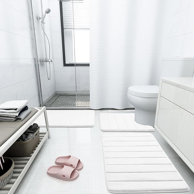 Buganda Memory Foam Bath Mat, 47" x 24", Ultra Soft and Non-Slip Bathroom Rugs, Water Absorbent and Machine Washable Bath Rug Runner for Bathroom, Shower, and Tub, White