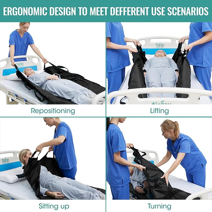 Bed Positioning Pad with Reinforced Handle, 70" X 40" Multipurpose Waterproof Transfer Sheet for Turning, Lifting & Sliding, Reusable Washable Patient Positioning Sheet for Bedridden, Caregiver, Black