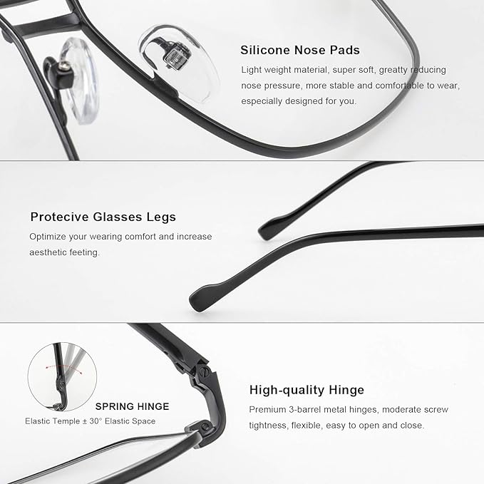 Reading Glasses for Men Square Double Bridge Blue Light Blocking Computer Readers