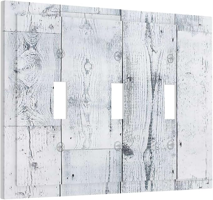 Decorative Switch Plates Vintage Grey White Wood Grain 3 Gang Wall Plate Triple Toggle Light Switch Cover Faceplate Electrical Wall Panels for Farmhouse Bathroom Decor