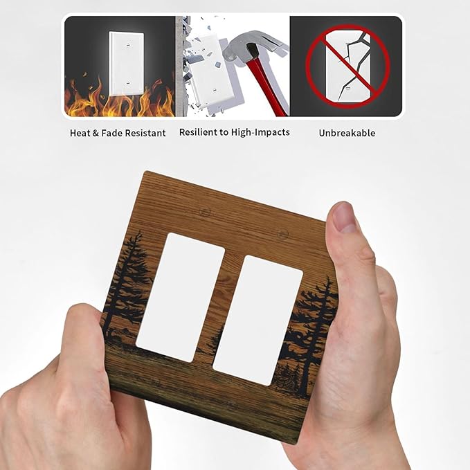 Decorative Outlet Covers Rustic Farmhouse Brown Board Pine Tree Wood Grain 2 Gang Light Switch Cover Plate Double Rocker Wall Plate Gfci Switch Plate Covers for Bathroom Decor
