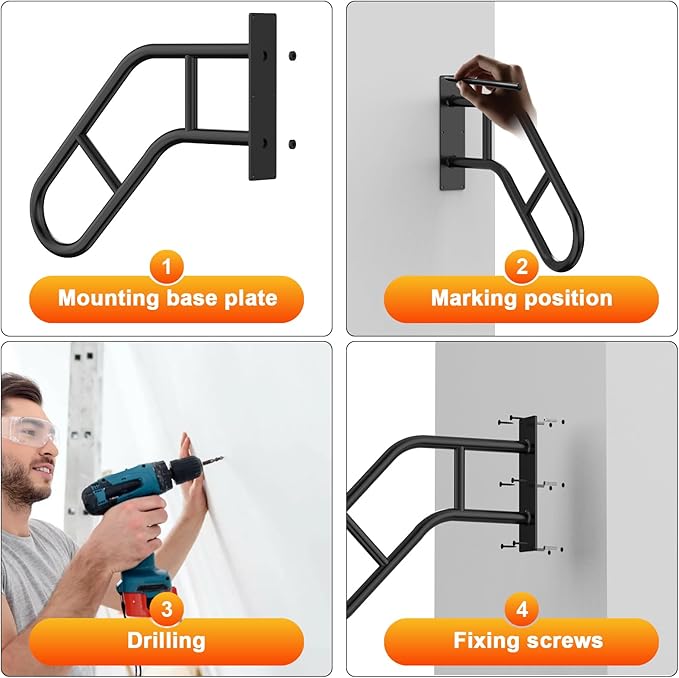 Handrails for Outdoor Steps ，22.8" Stair Railing Indoor1-3 Step, U-Shaped Safety Handrails for Kids, Elderly, Pregnant Women, Disabled(Upgraded U-Shaped handrail)