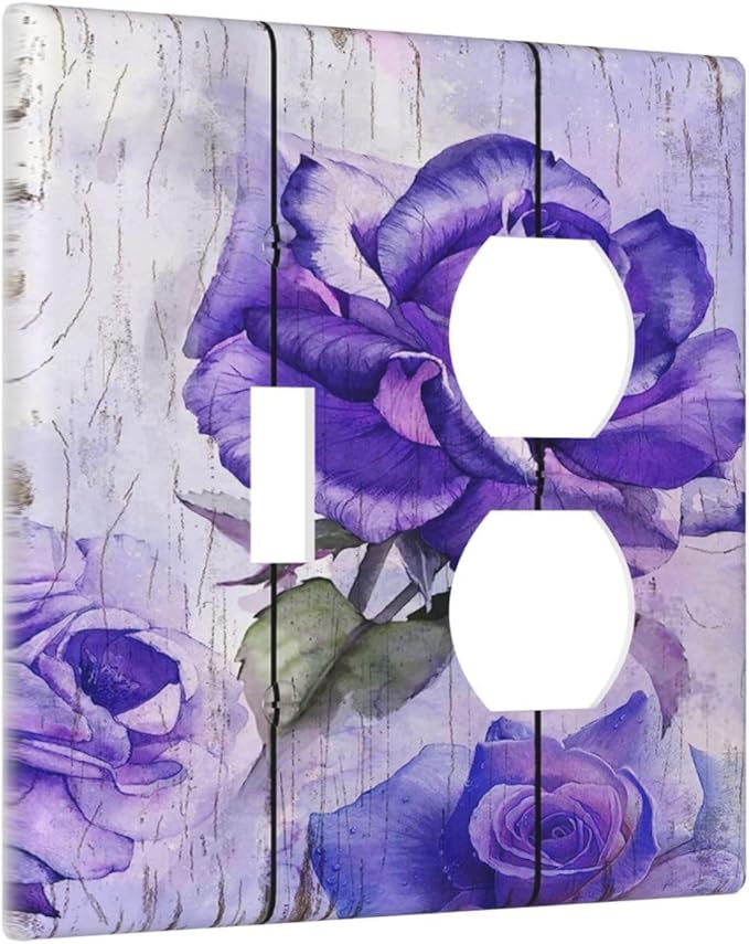 Decorative Light Switch Cover Plate Purple Flower Modern Floral 2 Gang Outlet Covers 1 Toggle 1 Duplex Wall Plate Decorate Electrical Switch Plate Covers for Bedroom Kitchen Decor
