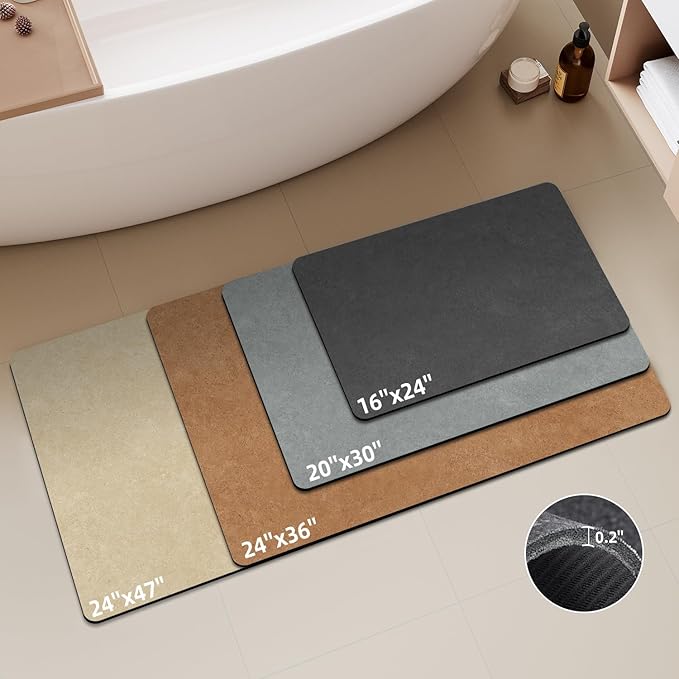 Bath Mat, Bathroom Rugs Non Slip Washable Thin Absorbent Quick Dry Bath Mat Fits Under Door Bathroom Floor Mat Perfect for Bath, Shower, or Sink 20"x30" Dark Grey