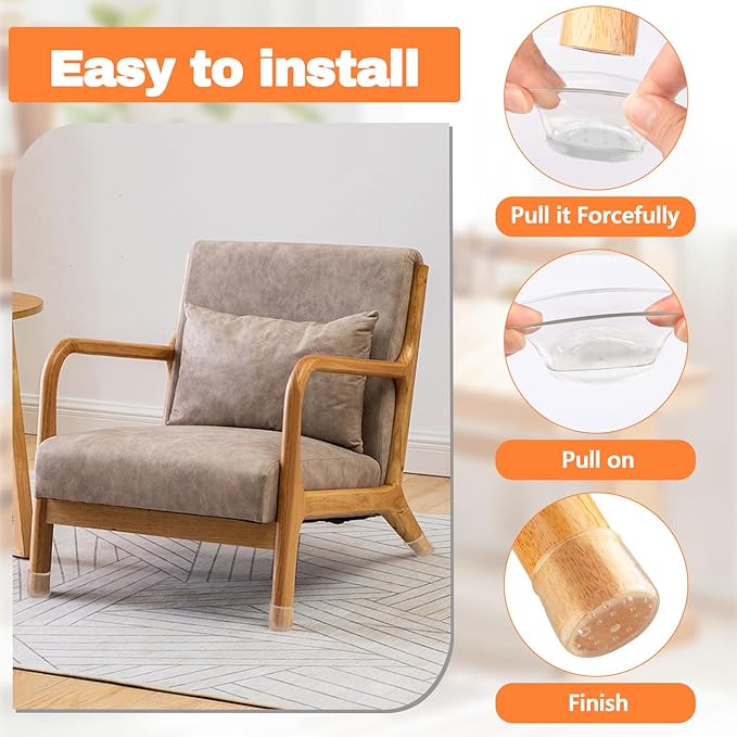 28pcs Chair Leg Protectors for Carpet, Round Bar Stools Feet Glides Covers Caps Furniture Foot Sliders with Plastic Pads, Damage-Free Move on Carpets (Fit:5/8"~13/16", Clear)