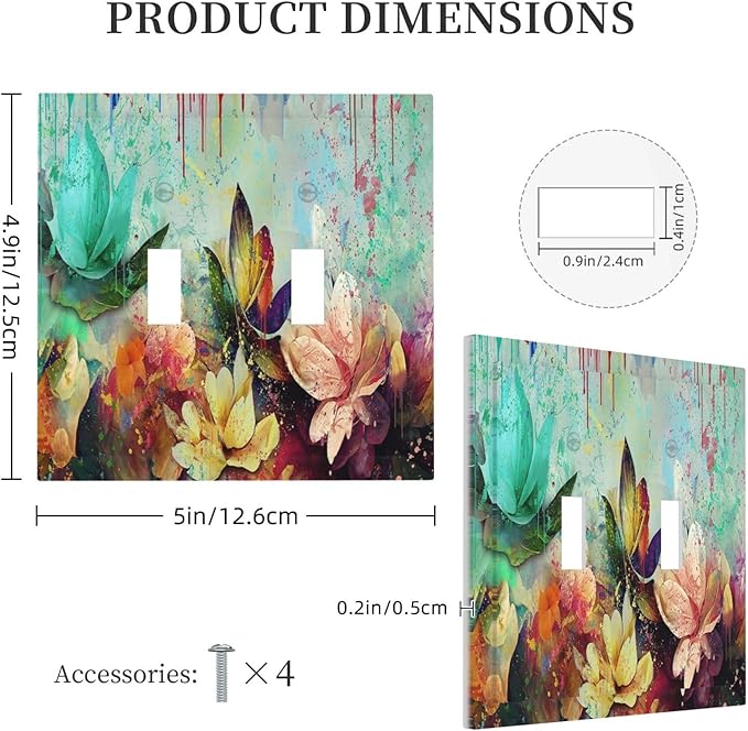 Light Switch Cover Watercolor Flower Colorful Floral 2 Gang Wall Plate Double Light Switch Plate Toggle Decorative Outlet Covers Electrical Switchplate for Bathroom Bedroom Decor