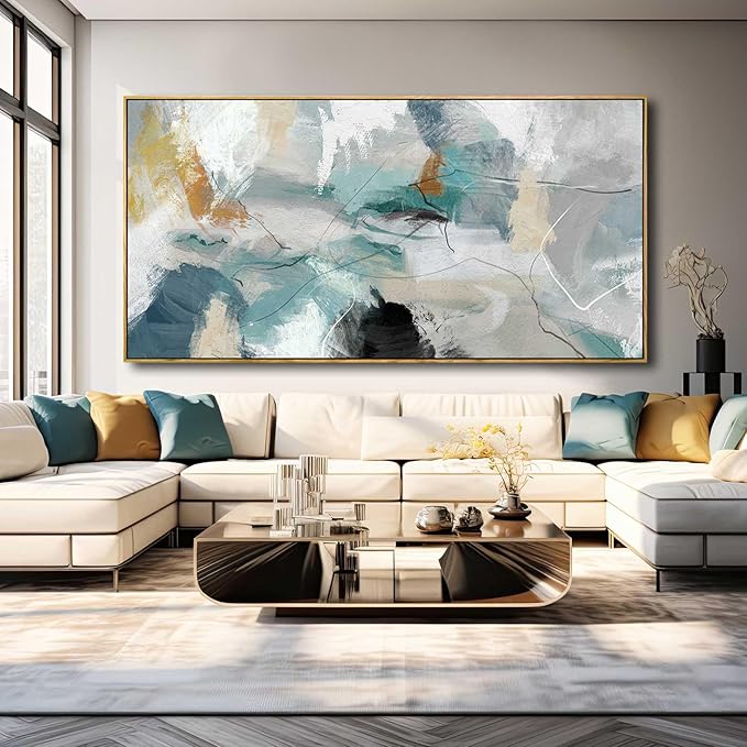 Kureful Large Canvas Wall Art Minimalist Decor Living Room Pictures Grey Wall Decor Hand Painted Artwork for Bedroom Kitchen Hotel Wall Decoration 30x60 Inch
