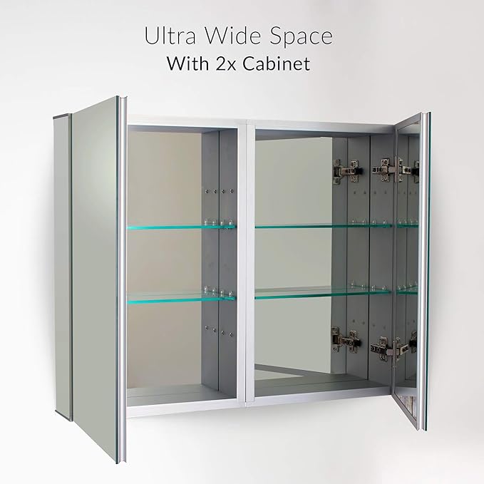 Fine Fixtures Bathroom Medicine Cabinet, Aluminum, Recessed/Surface Mount, 24" x 24", Right/Left Hinged, Mirrored Interior