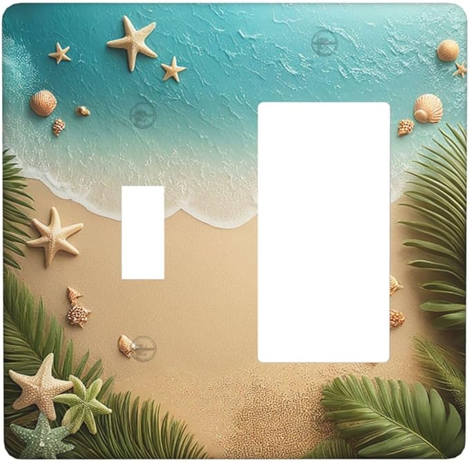 Outlet Covers Summer Beach Themed Starfish Seashells 1 Toggle 1 Rocker Combination Decorative Wall Plate Electrical Switch Plates Light Switch Cover Plate for Bedroom Bathroom Decor