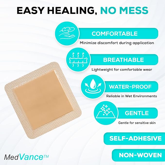 MedVanceTM Silicone - Bordered Silicone Adhesive Foam Dressing Size 6"x6" (4.1"x4.1" pad), Box of 5 dressings