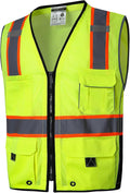 SKSAFETY 10 Pockets Professional Safety Vest, Class 2 High Visibility, ANSI/ISEA Standard, Construction Work Vest (Lime, 3XL)