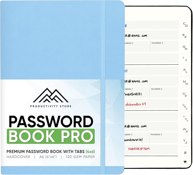 Best Password Book with Alphabetical Tabs | Small Password Book, Organizer & Notebook | Password Keeper to Keep Website Logins & Passwords Safe | Black | Small 4x5.5 | Productivity Store