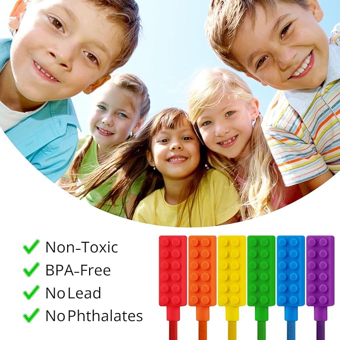 6 Packs Sensory Pencil Toppers for Sensory Kids, Boys and Girls, Silicone Pencil Top Covers for Autism, ADHD, SPD, or Special Oral Motor Need