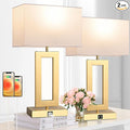 22’’ Set of 2 Touch Control Table Lamps w. 2 USB Ports, 3-Way Dimmable Bedroom Bedside Nightstand Touch Lamps, Modern Gold&White Lamps for Living Room End Table, LED Bulbs Included