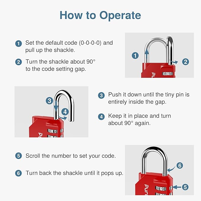 Puroma 2 Pack Combination Lock 4 Digit Outdoor Waterproof Padlock for School Gym Locker, Sports Locker, Fence, Toolbox, Gate, Case, Hasp Storage (Red)
