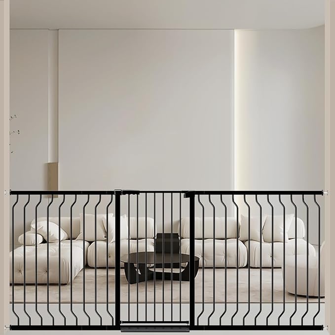 ALLAIBB Black 40.55" Extra Tall Wide 76.77-84.65" Baby Gate Pressure Mounted Walk Through Child Kids Safety Toddler Tension Pet Dog Gates with Extension for Doorways Kitchen