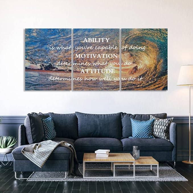 Unbruvo Motivational Wall Art for Office, 3 Pieces Canvas Painting with Inspirational Quotes, Ability Motivation Attitude Prints for Living Room Bedroom Study Room Decor(72" Wx36 H)