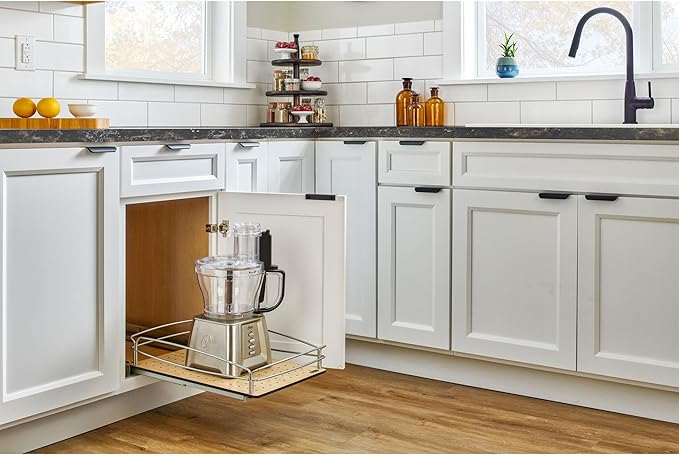 Rev-A-Shelf Pull Out Kitchen Cabinet Storage Organizer with Solid Bottom and Undermount Soft-Close Full Extension Slides, 54BK-18SC-1