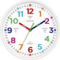 Roymnie12 Inch Wall Clock for Kids Learning to Tell Time Easily Analog Non Ticking Battery Operated Teaching Clock Silent Teaching Time Clock Decorative for Kids Room Classroom School (White Grain)