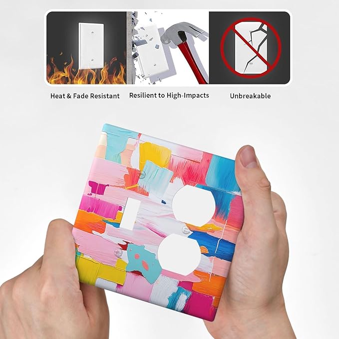 Wallplates Multicoloured Modern Watercolor Oil Painting 1 Toggle 1 Duplex Switch Plate Electrical GFCI Faceplate Decorative Light Switch Covers for living Room Bedroom Decor