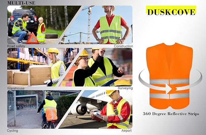 DUSKCOVE 20 Pack High Visibility Safety Vest for Traffic Work, Running, Surveyor and Security Guard - Construction Vest with 2 Reflective Strips, Made from Breathable Neon Yellow Mesh Fabric